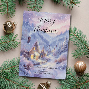 Vintage Snowy Village Holiday Navidad Card