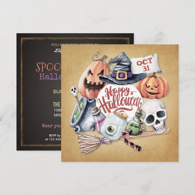 Vintage Spooktacular Halloween Party | Invitación (Anverso / Reverso)