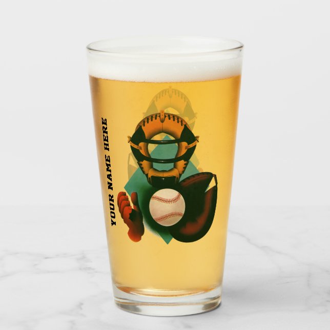 Vintage Sports Béisbol Player, Catcher con Mitt (Anverso (lleno))