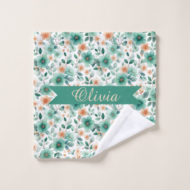 Vintage Spring Green Floral Personalized (Toallita)