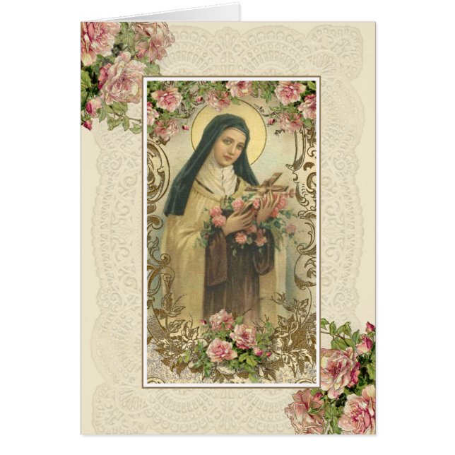 Vintage St. Therese Religious Pink Roses (Frente)