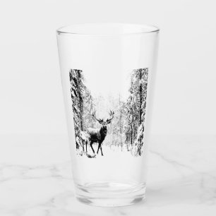 Vintage Stag Deer Black White Animal Glass