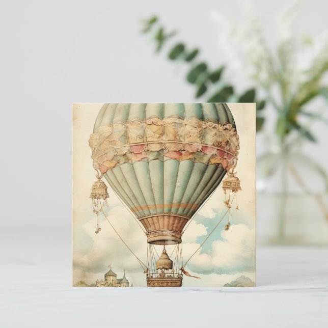 Vintage Steampunk Blue Hot Air Balloon (Anverso de pie)