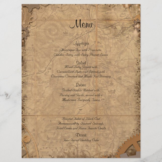 Vintage Steampunk Bride Boda Menú (Anverso)