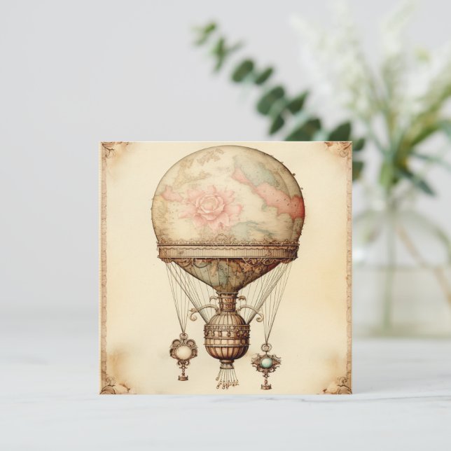 Vintage Steampunk Floral Hot Air Balloon (Anverso de pie)