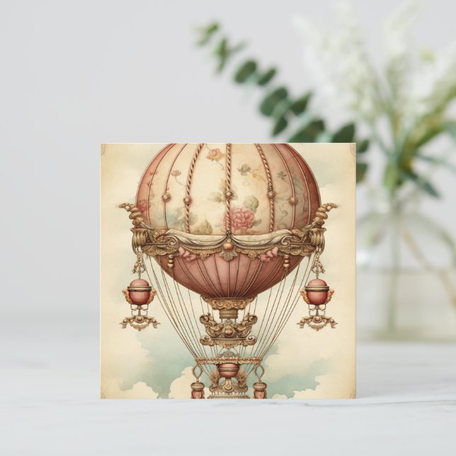 Vintage Steampunk Pink Hot Air Balloon (Anverso de pie)