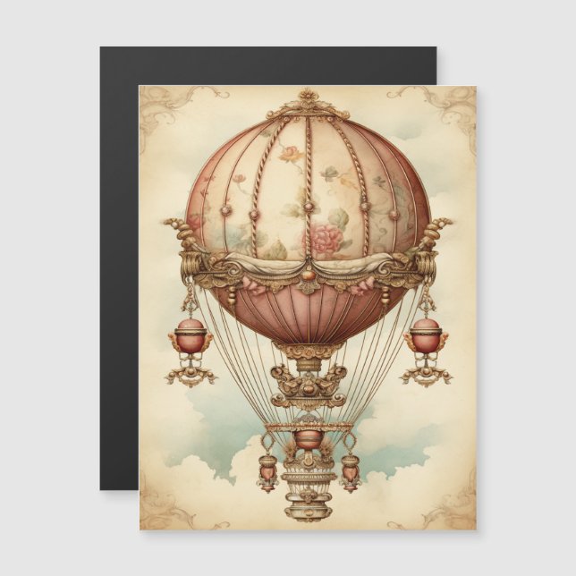 Vintage Steampunk Pink Hot Air Balloon (Anverso/Reverso)