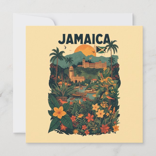 Vintage Style Jamaica Travel Illustration Card (Anverso)