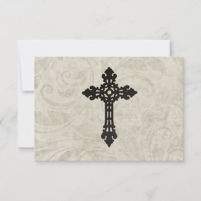 Vintage Swirl Catholic Cross RSVP Entree Choice (Anverso)