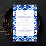 Vintage Talavera Azulejo menú azul mediterráneo<br><div class="desc">Vintage Talavera Azulejo azulejos mediterráneos azul y blanco boda plantilla de la tarjeta de menú</div>