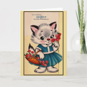 Vintage: Tarjeta de cumpleaños del gato de la hija