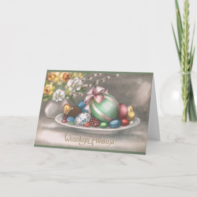 Vintage tarjeta de felicitación polaca de Pascua (Anverso)