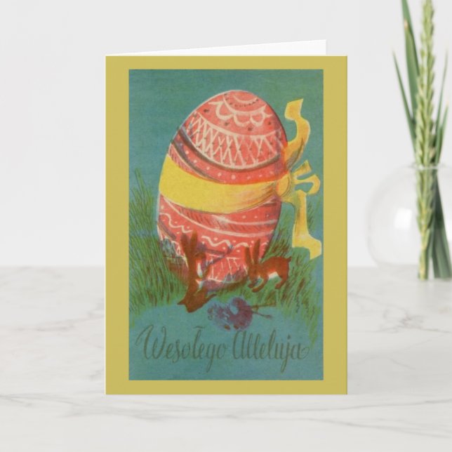 Vintage tarjeta de felicitación polaca de Pascua (Anverso)