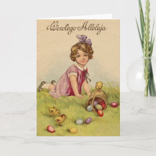 Vintage tarjeta de felicitación polaca de Pascua (Anverso)