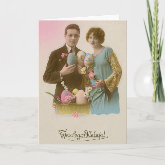 Vintage tarjeta de felicitación polaca de Pascua (Anverso)