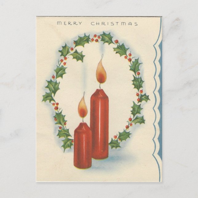 Vintage tarjeta de velas "Feliz Navidad" (Anverso)