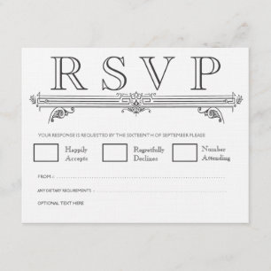 Vintage tarjetas RSVP de Boda Blanco y Negro