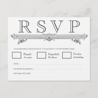 Vintage tarjetas RSVP de Boda Blanco y Negro