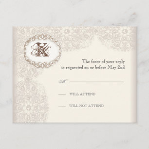Vintage Taupe Lace - Tarjeta de respuesta Boda