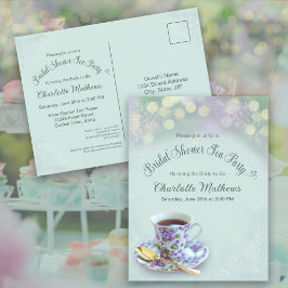 Vintage Tea Fiesta Bridal Shower Green Invitación