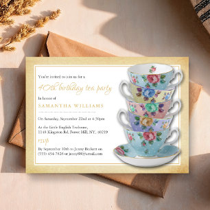 Vintage Teacups Birthday Tea Party Invitación