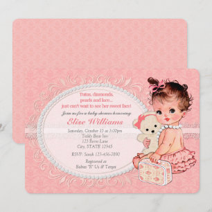 Vintage Teddy Bear Chicas Baby Shower Invitaciones