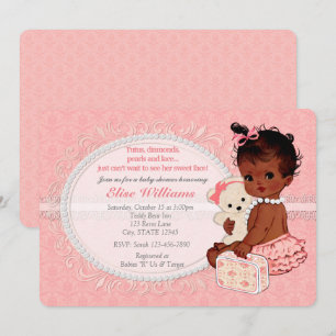 Vintage Teddy Bear Chicas Baby Shower Invitaciones