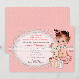 Vintage TeddyBear Chicas Baby Shower Invitaciones