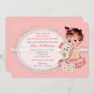 Vintage TeddyBear Chicas Baby Shower Invitaciones