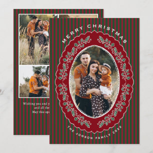 Vintage terciopelo Navidad Rojo Verde Rayado 5 Fot