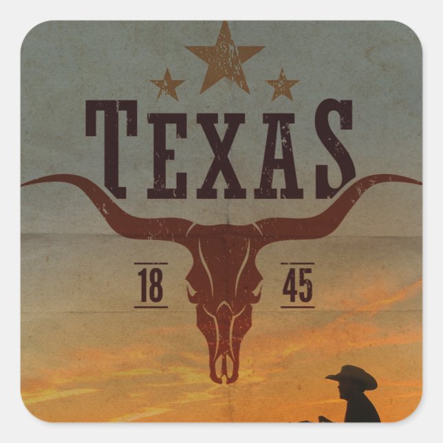 Vintage Texas Cowboy Square Pegatina (Anverso)