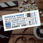 Vintage Ticket Blue Guardar la invitación de fecha<br><div class="desc">Billete inspirado en la cosecha de Vintage como boda,  salvo la fecha o la invitación a la boda. Azul y negro sobre papel (los colores son ahora editables).</div>