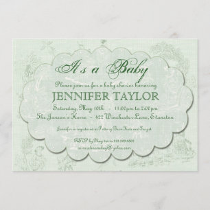 Vintage Toile Baby Shower Invitación Verde