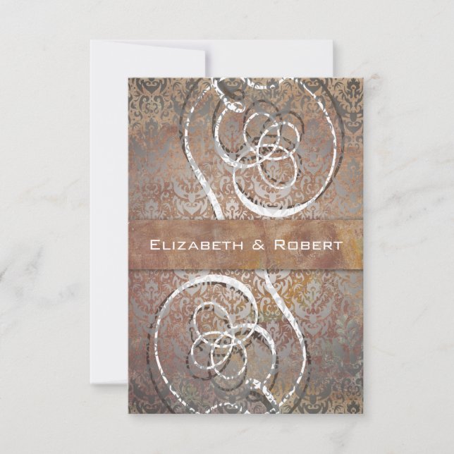 Vintage Toscana Damask Elegante Tarjetas RSVP (Anverso)