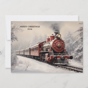 Vintage Train Winter Scene Feliz Navidad