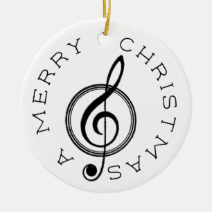 Vintage Treble Clef Feliz Ornamento de Navidad