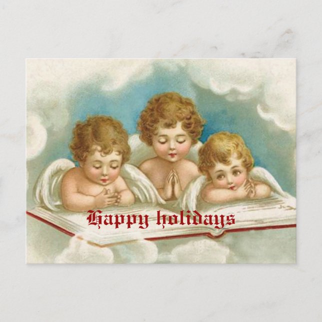 Vintage tres lindos ángeles de oración postal (Anverso)