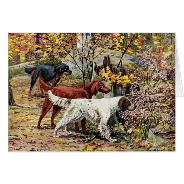 Vintage - Tres Perros Setter en el Bosque, (Anverso (Horizontal))