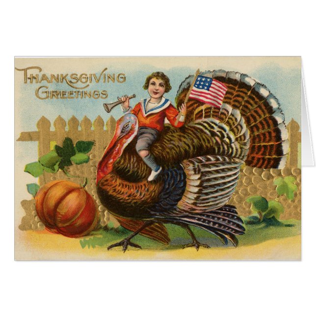 Vintage Turkey Thankending Greeting Card (Anverso (Horizontal))