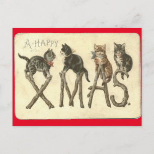 Vintage una tarjeta de Navidades de Gato de Navida