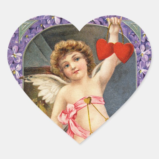 Vintage Valentine Cupid Hearts Pegatinas (Anverso)
