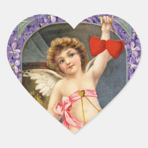 Vintage Valentine Cupid Hearts Pegatinas