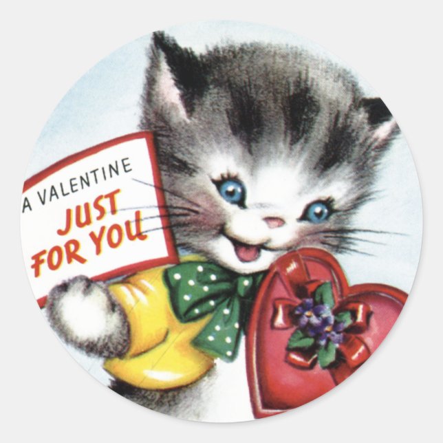 Vintage Valentine Kitten Pegatinas (Anverso)