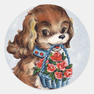 Vintage Valentine Puppy Pegatinas