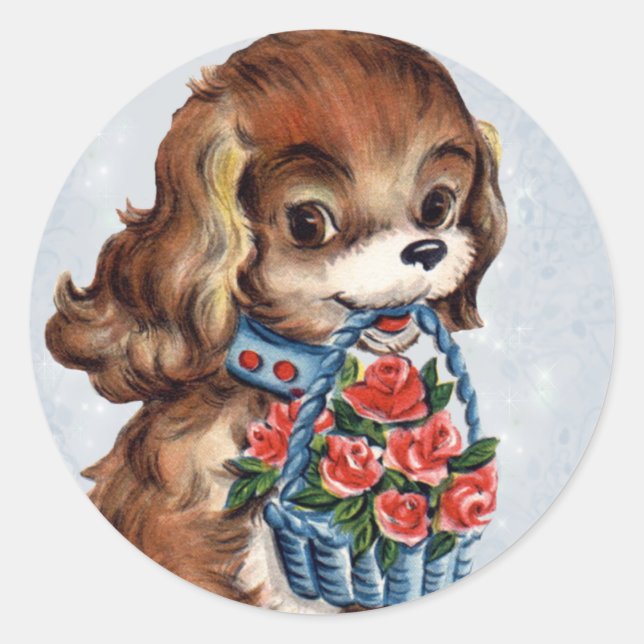 Vintage Valentine Puppy Pegatinas (Anverso)