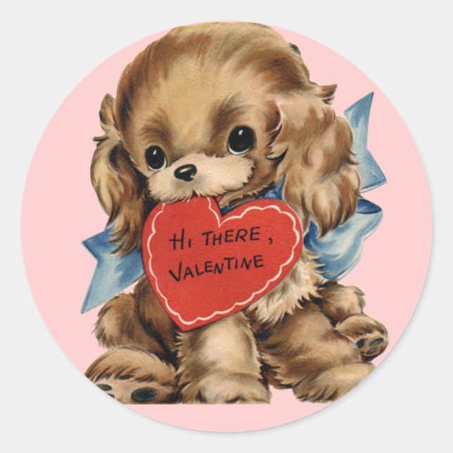 Vintage Valentine Puppy Pegatinas (Anverso)