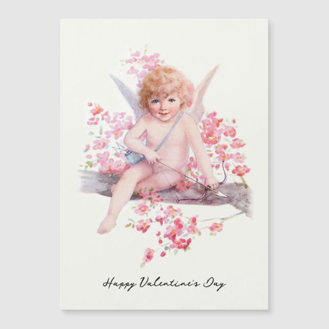 Vintage Valentine Sonriente Cupido con Bow (Anverso)