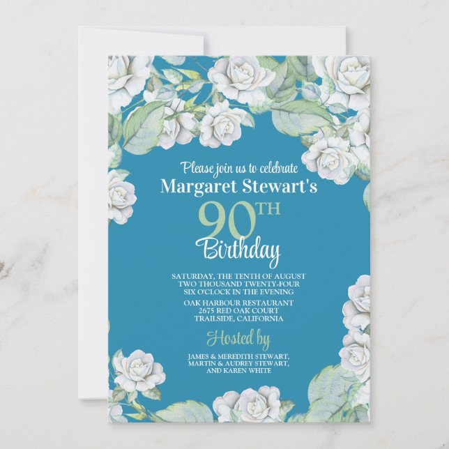 Vintage Verde azulada Roses Blancas Invitación de  (Anverso)