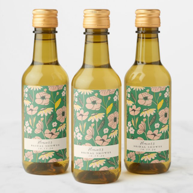 Vintage Verde Boho Floral Personalizado Bridal Sho (Botellas)