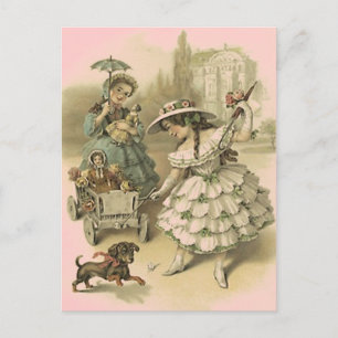 VINTAGE VICTORIAN CHICAS EN UNA TARJETA DE VIAJE